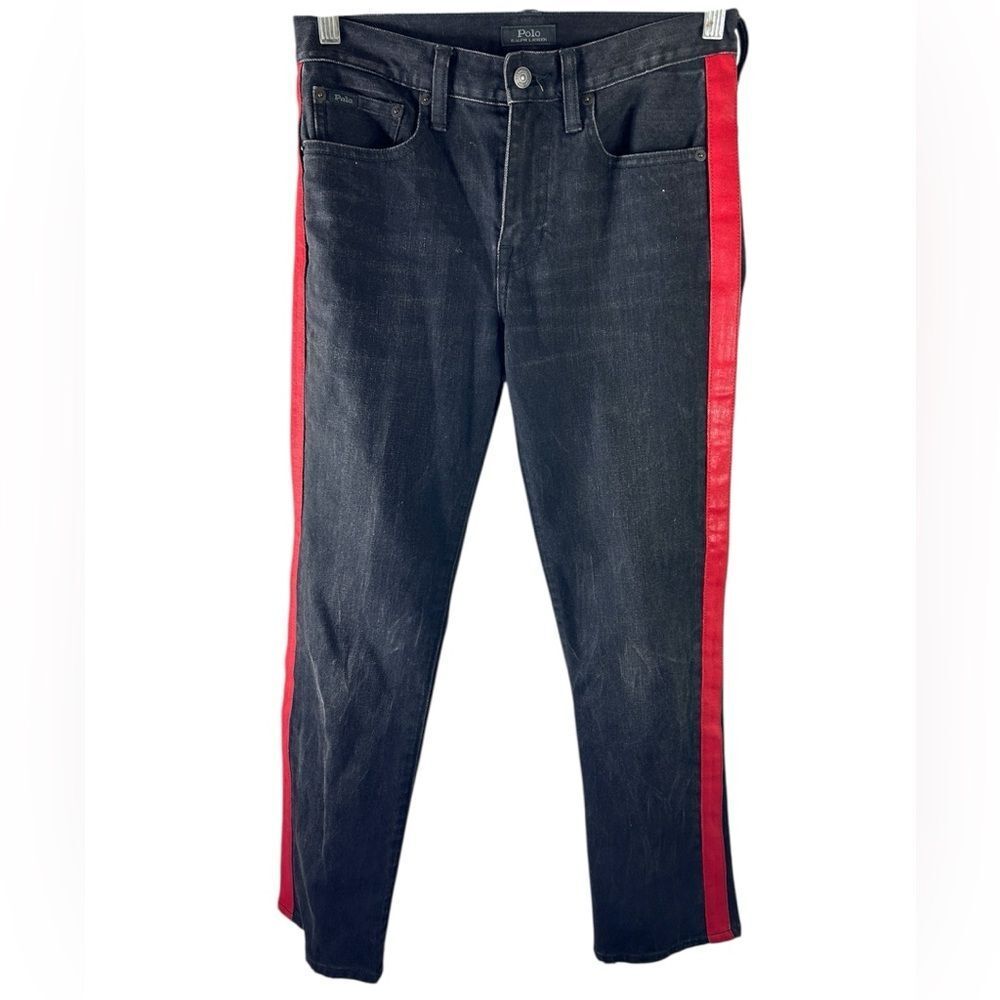 POLO RALPH LAUREN BLACK RED  JEANS 26 womans waverly straight high rise crop